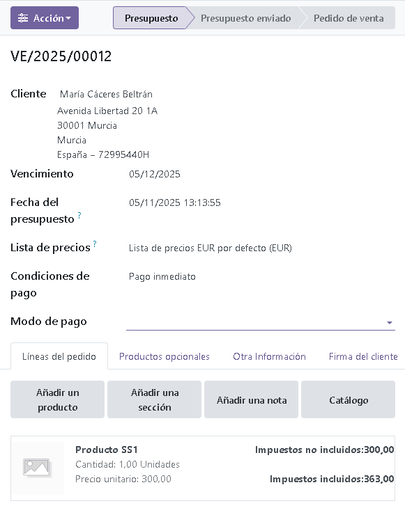 Presupuesto de venta