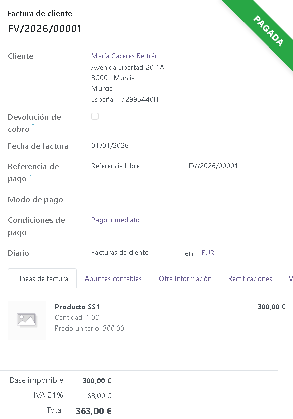 Factura de venta con verifactu
