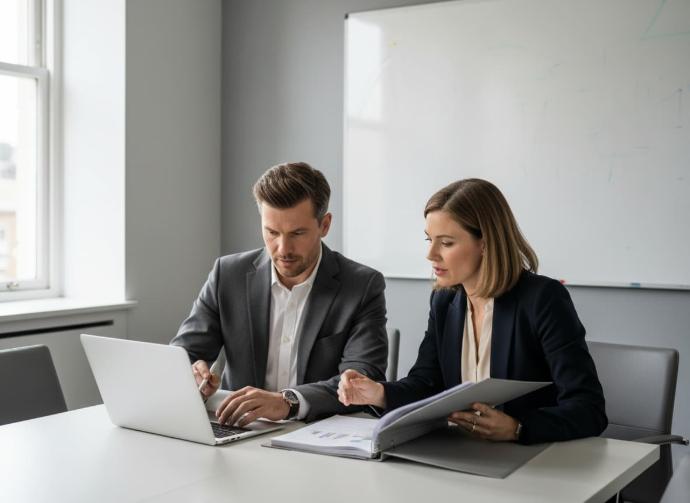 Asesor de tutorLOPD revisando los procesos de una empresa junto al empresario para identificar qué datos trata